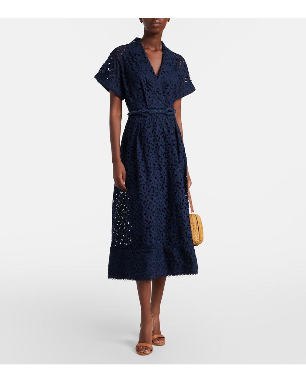 Rebecca Vallance Blue Antalya Broderie Anglaise Midi Dress