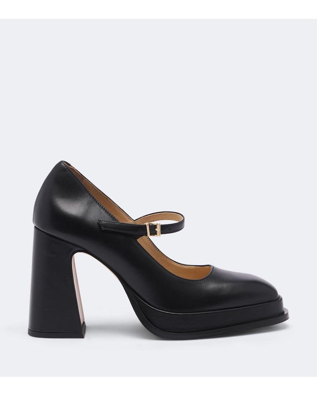Souliers Martinez Black Casilda Leather Platform Mary Jane Pumps