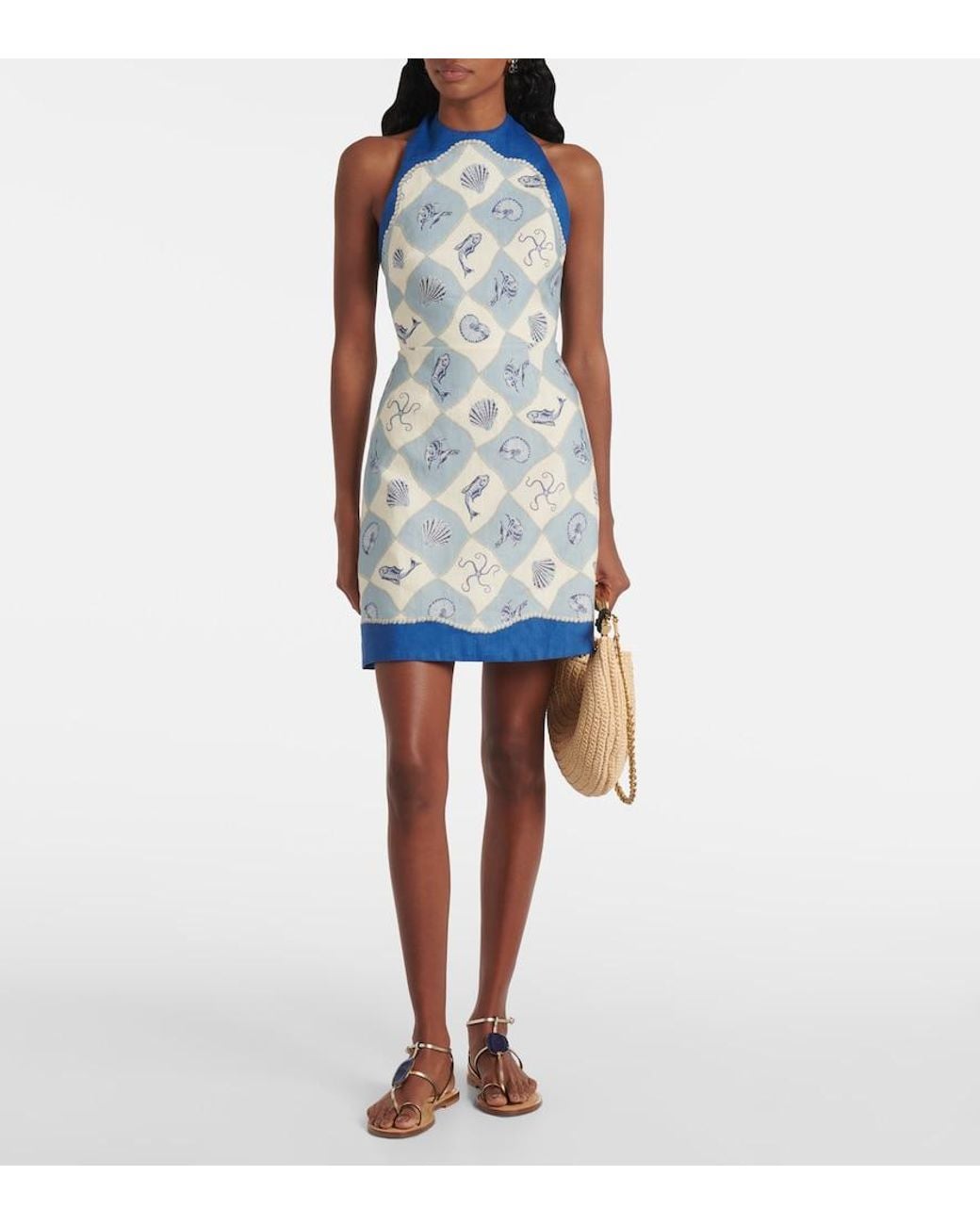 ALÉMAIS Blue Pia Printed Linen Minidress