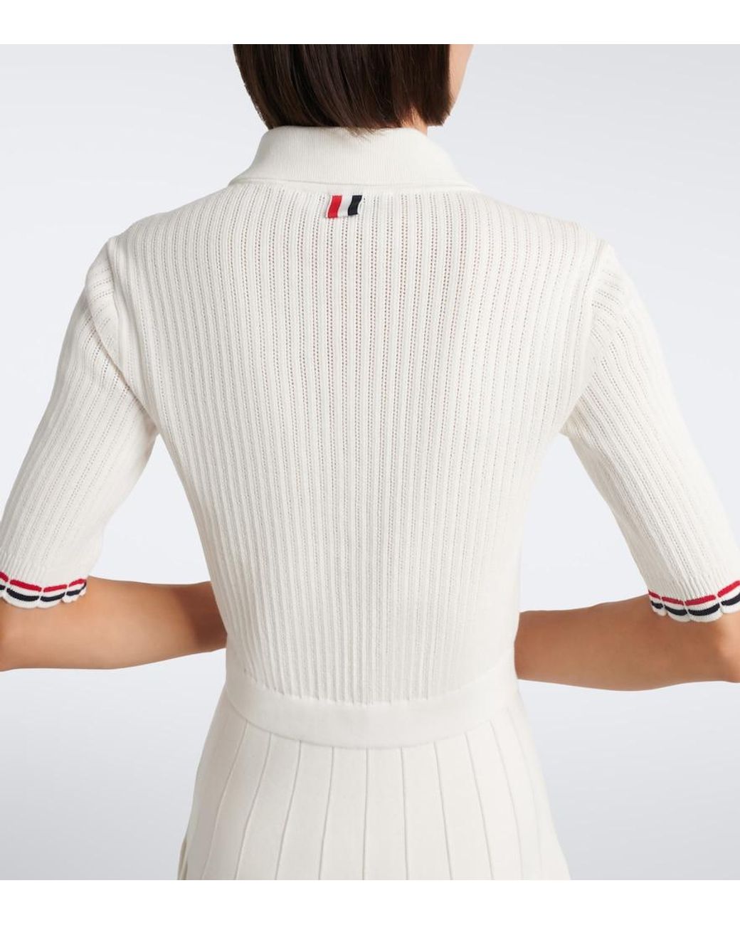 Thom Browne White Ribbed-Knit Pointelle Cotton Polo Dress