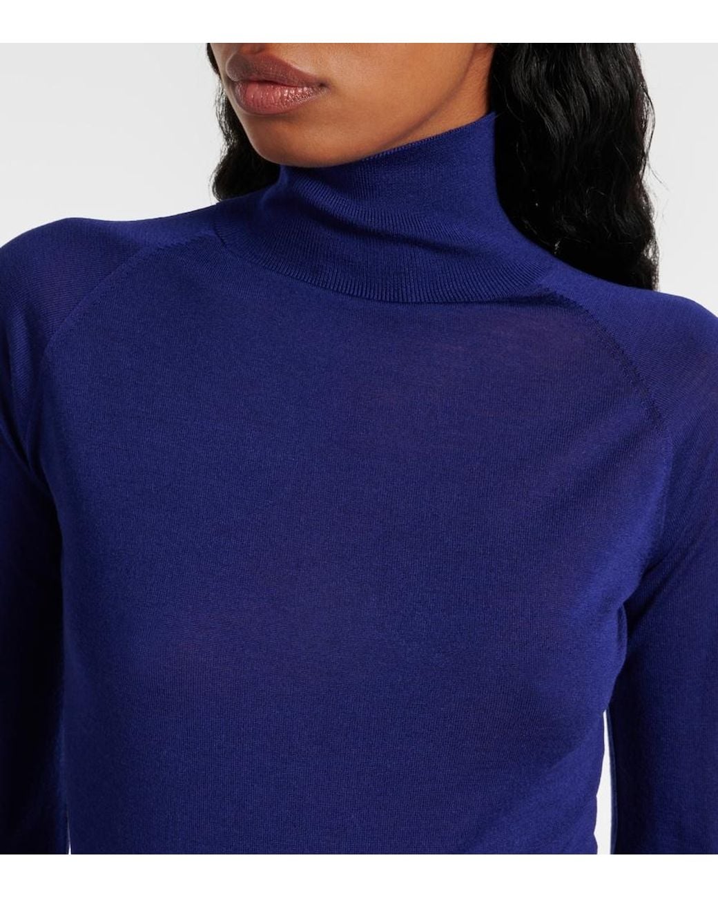 Alaïa Blue Sheer Turtleneck Wool Bodysuit