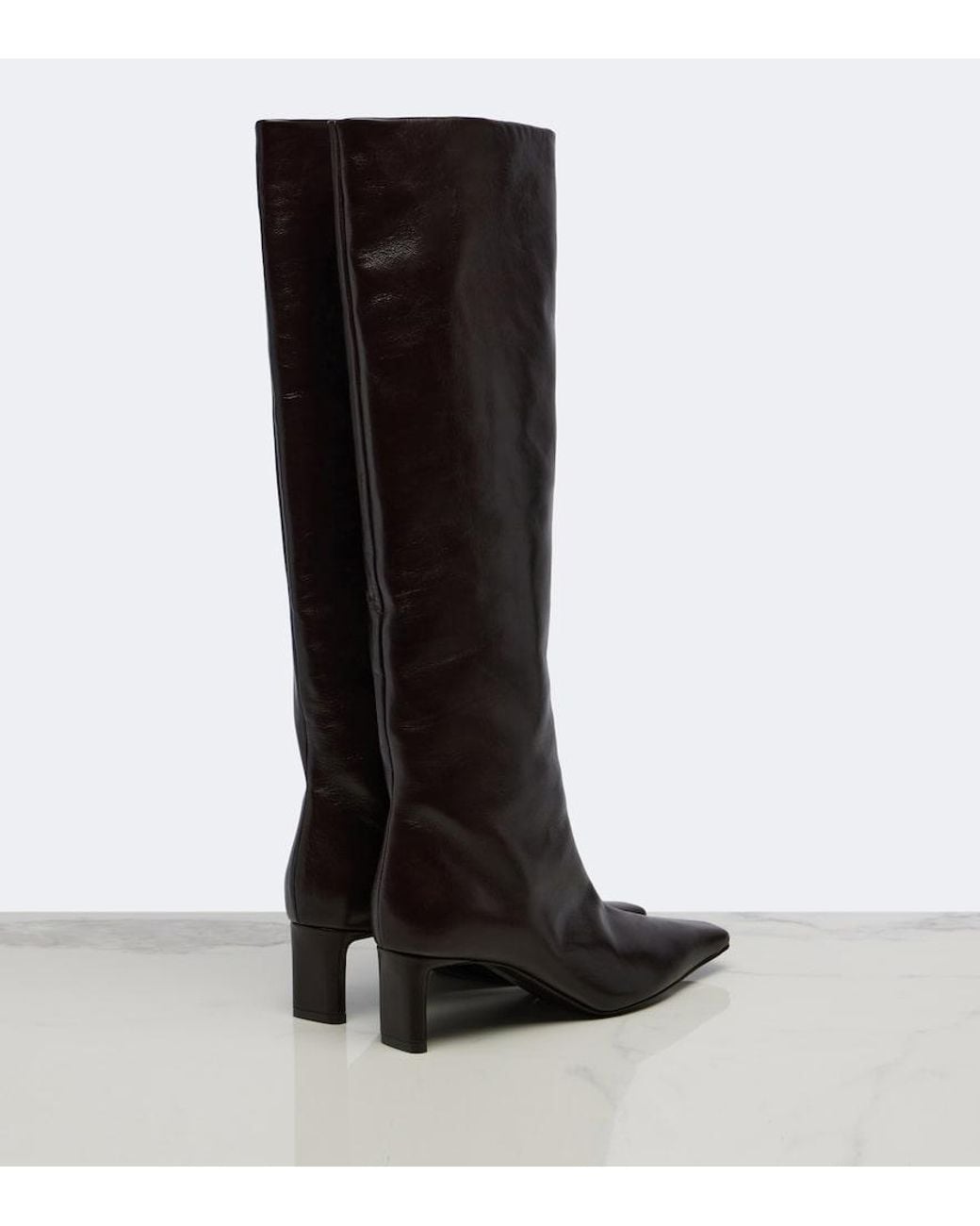 Khaite Black Ona Leather Knee-High Boots