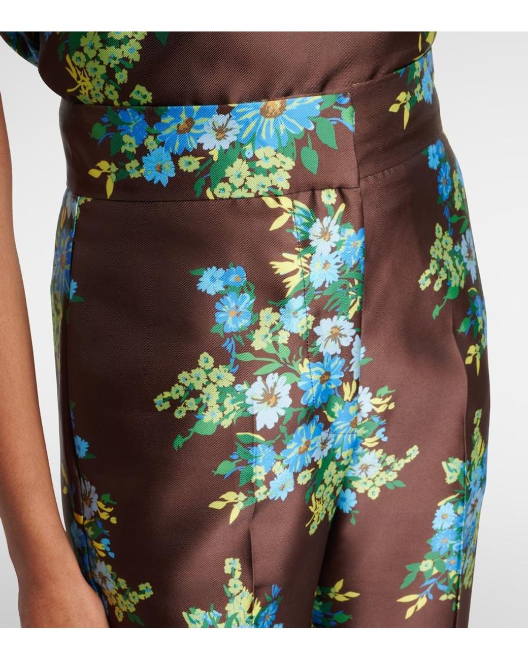 ALÉMAIS Green Floral Cropped Satin Flared Pants