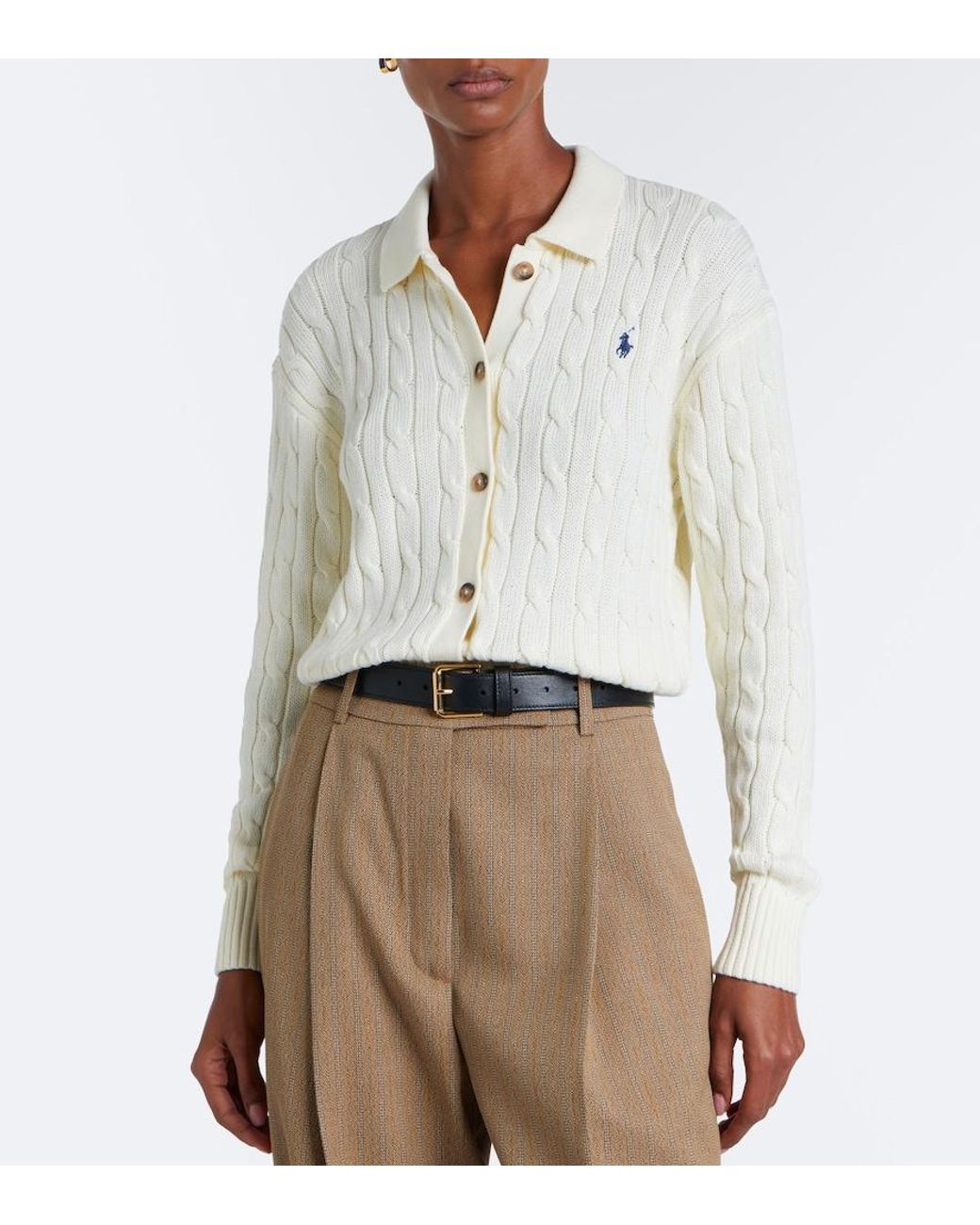 Polo Ralph Lauren White Cable-Knit Cotton Cardigan