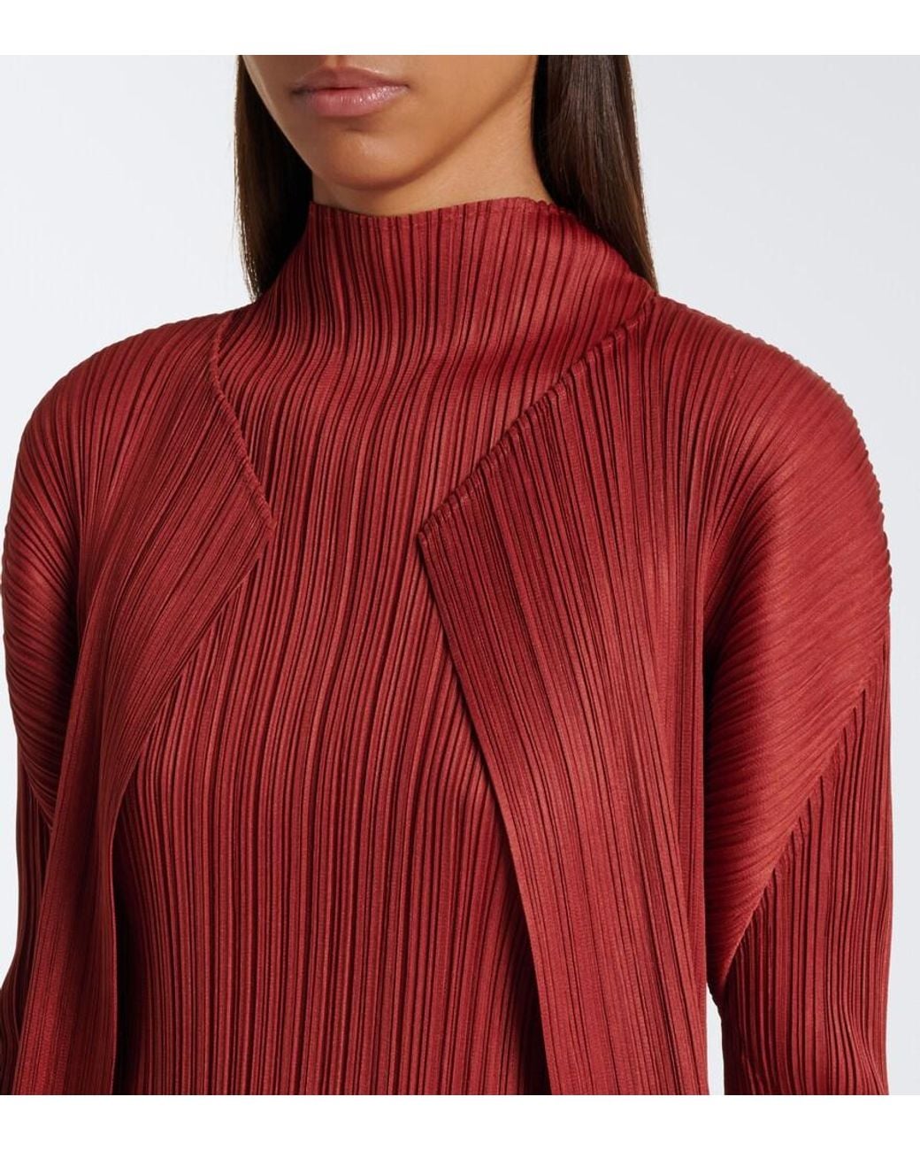 Pleats Please Issey Miyake Red Monthly Colors: September Pleated Cardigan