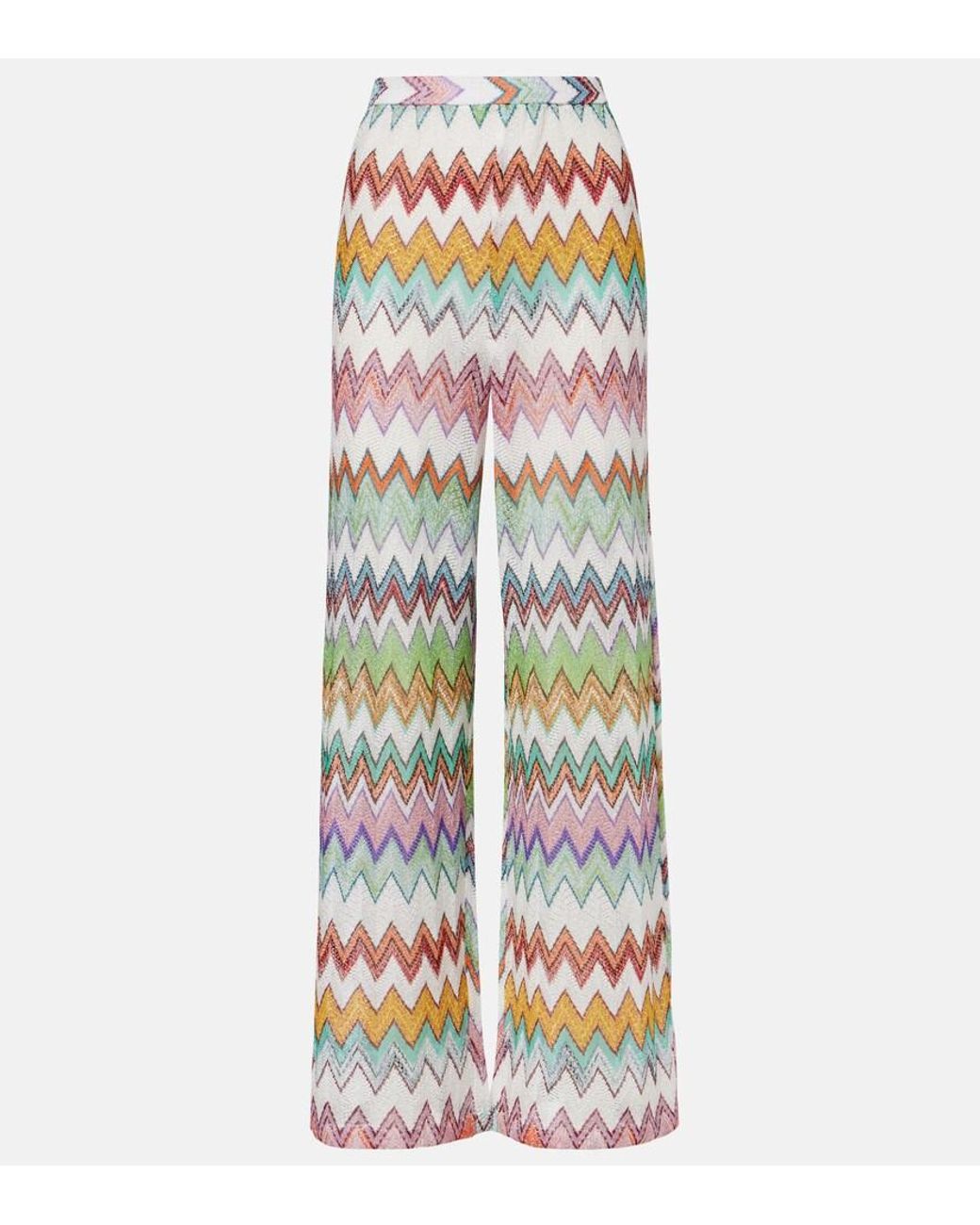 Missoni White Zigzag Lame Wide-Leg Pants