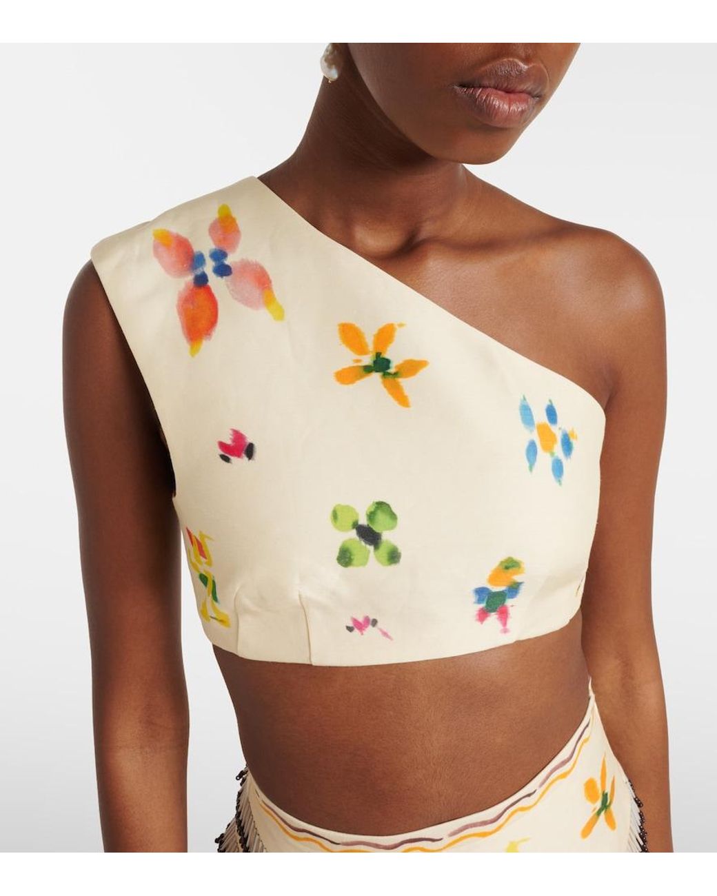 ALÉMAIS Metallic Sidi Printed Linen-Blend Crop Top