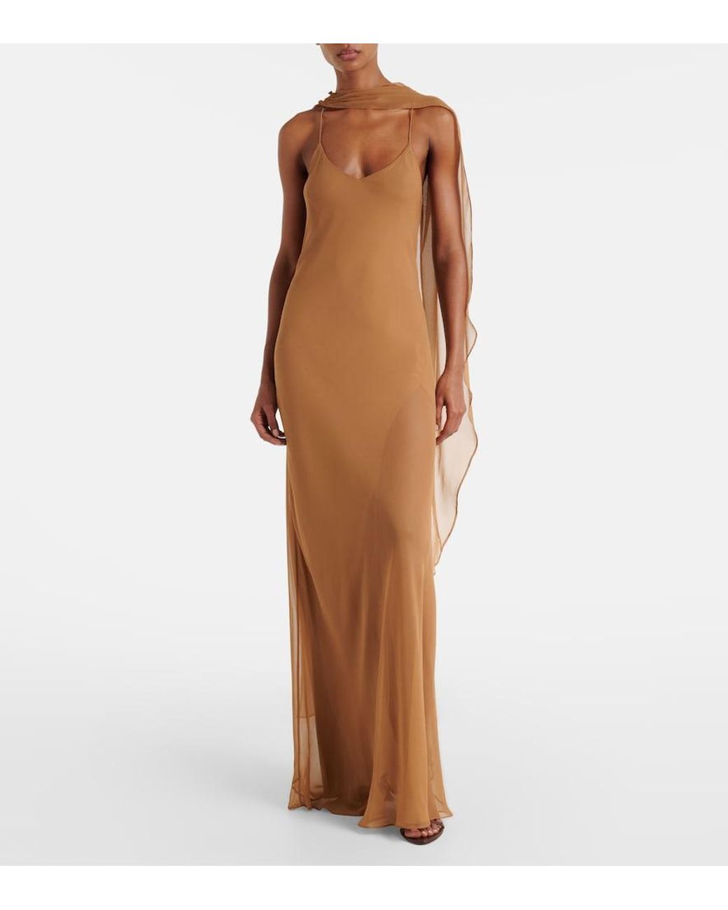 The Sei Brown Caped Silk Satin Gown