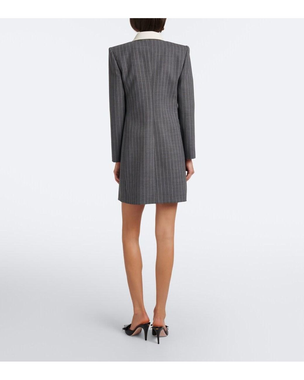 Valentino Garavani Black Bow-Detail Pinstripe Virgin Wool Blazer Dress