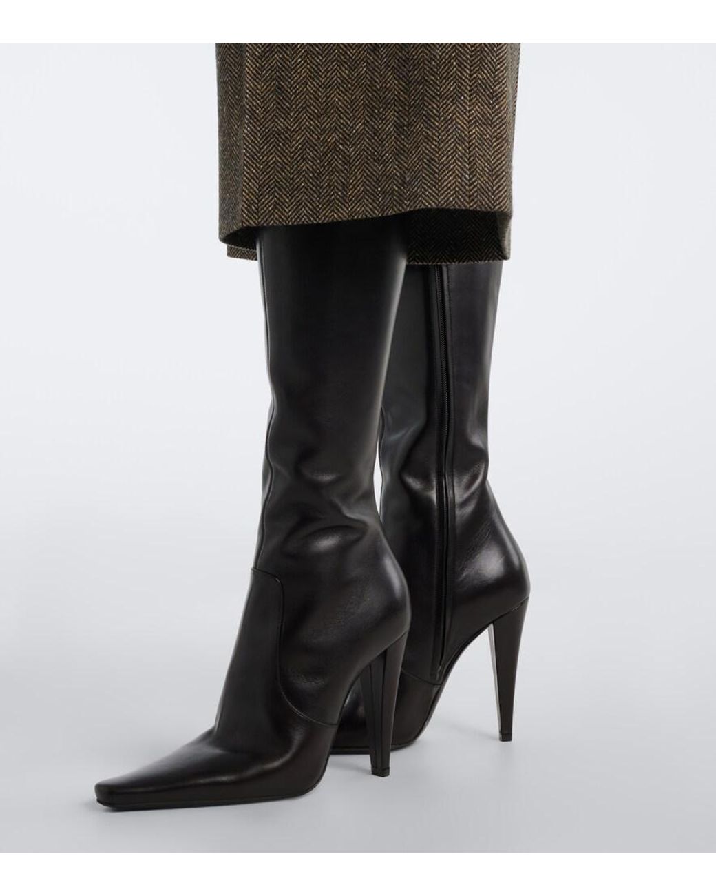 Saint Laurent Black 77 Leather Knee-High Boots