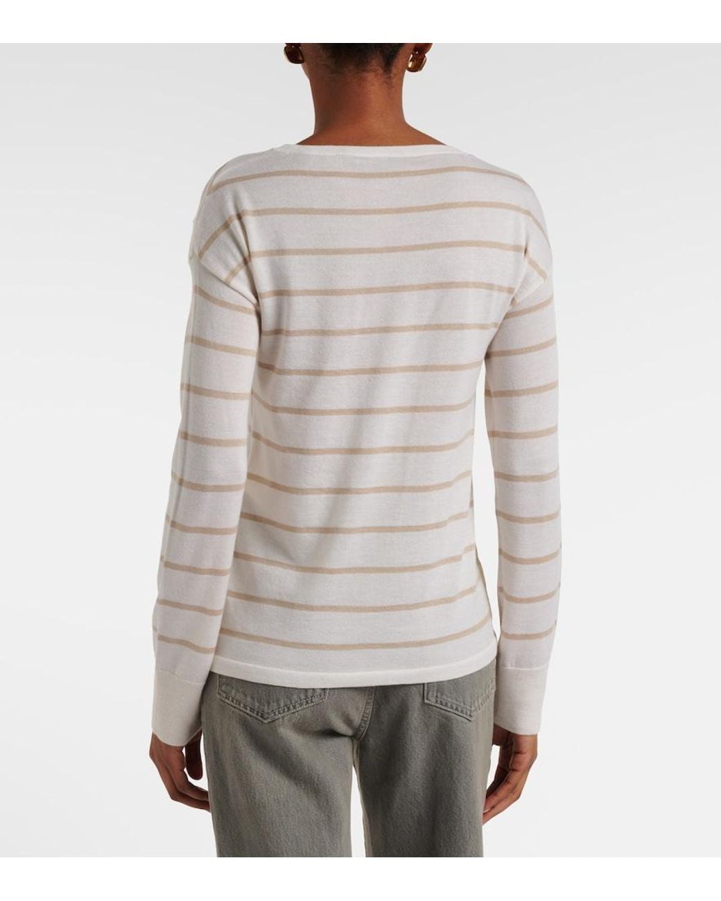 Max Mara White Striped Cashmere And Silk Sweater