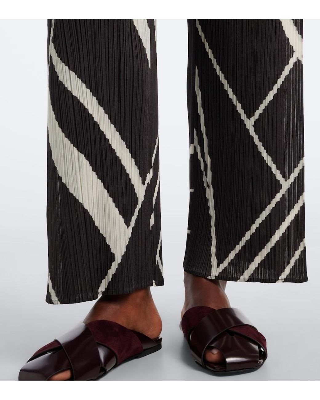 Pleats Please Issey Miyake Gray Fold Line Pleated Printed Wide-Leg Pants