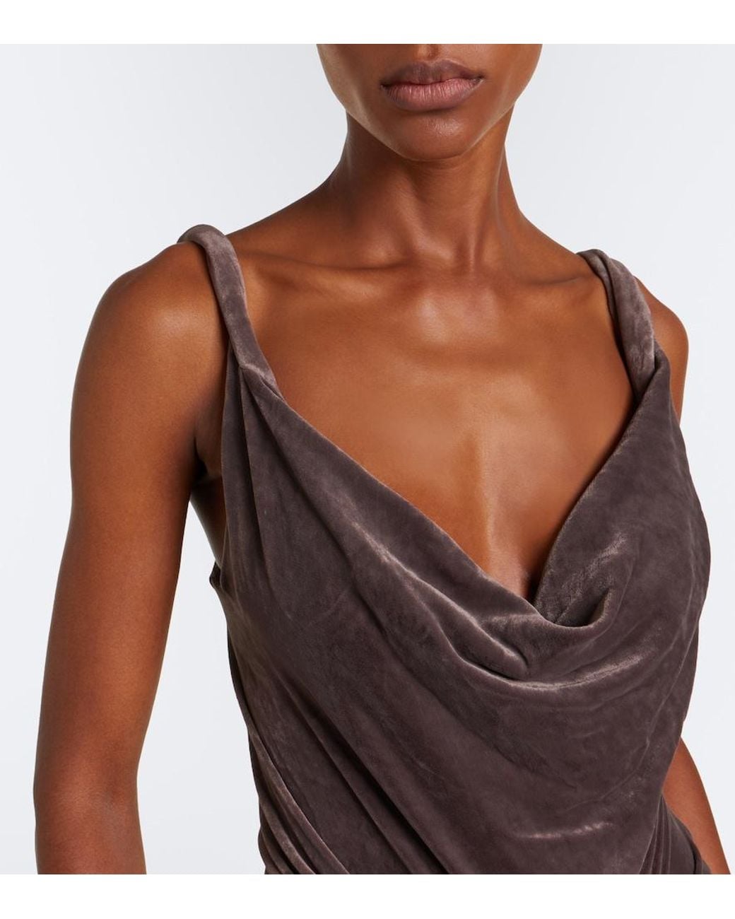 Rick Owens Brown Strutter Draped Gathered Velvet Maxi Dress