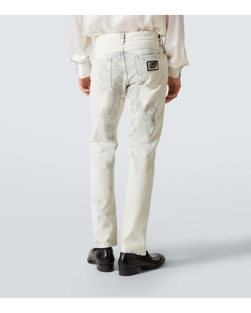 Dolce & Gabbana White Printed Straight Jeans for men