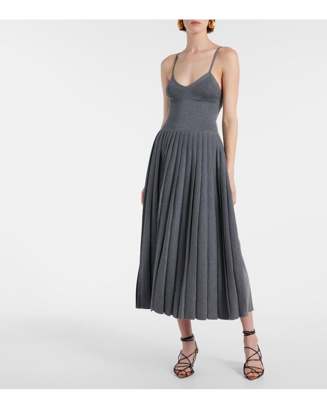 Khaite Blue Elio Pleated Wool Midi Dress