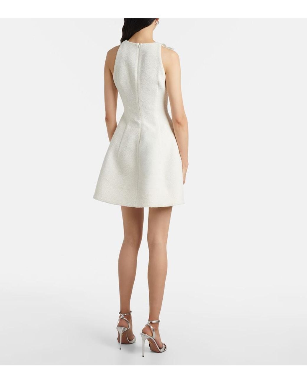 Oscar de la Renta White Embroidered Cotton-Blend Tweed Minidress