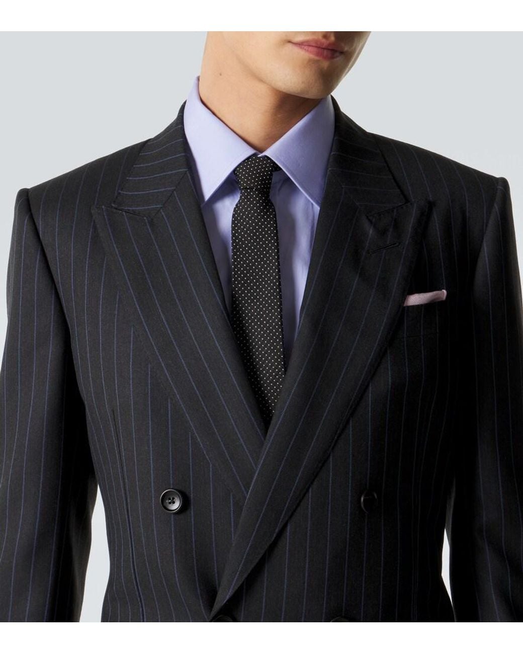 Tom Ford Blue Pinstripe Double-Breasted Wool Blazer for men