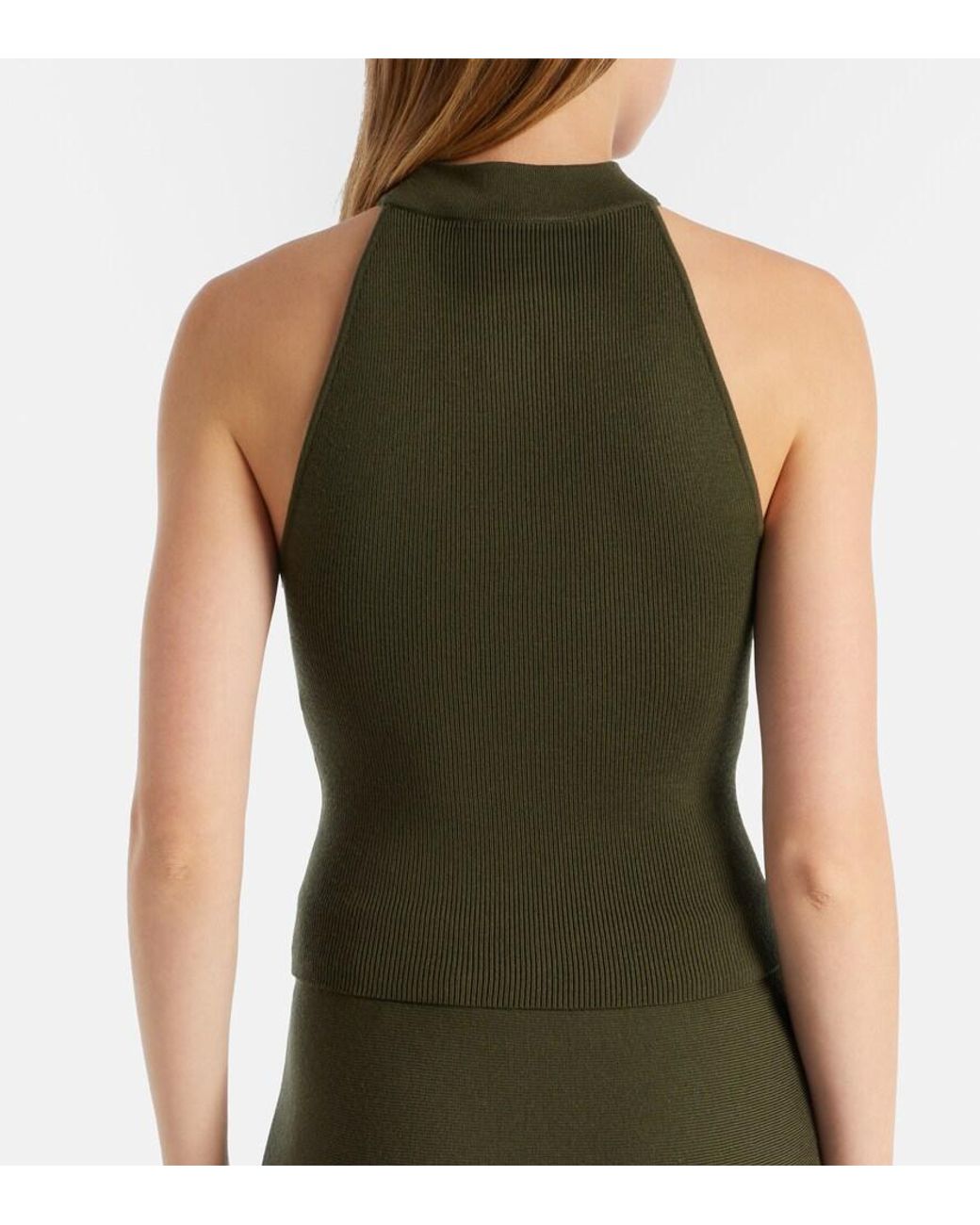 Jonathan Simkhai Green Renlen Halterneck Wool Top