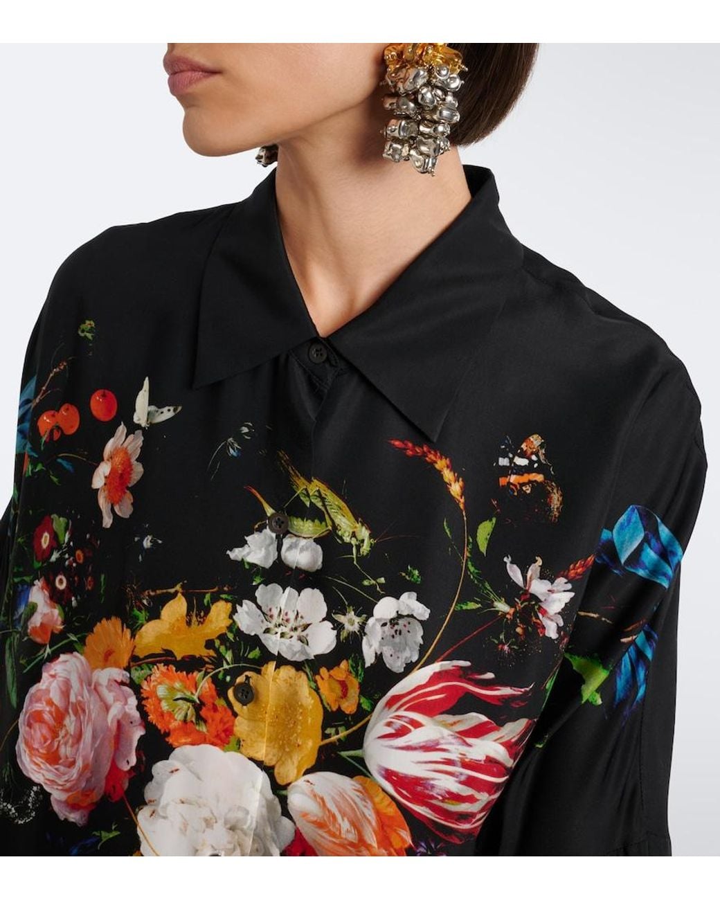 Dries Van Noten Black Floral Shirt Dress