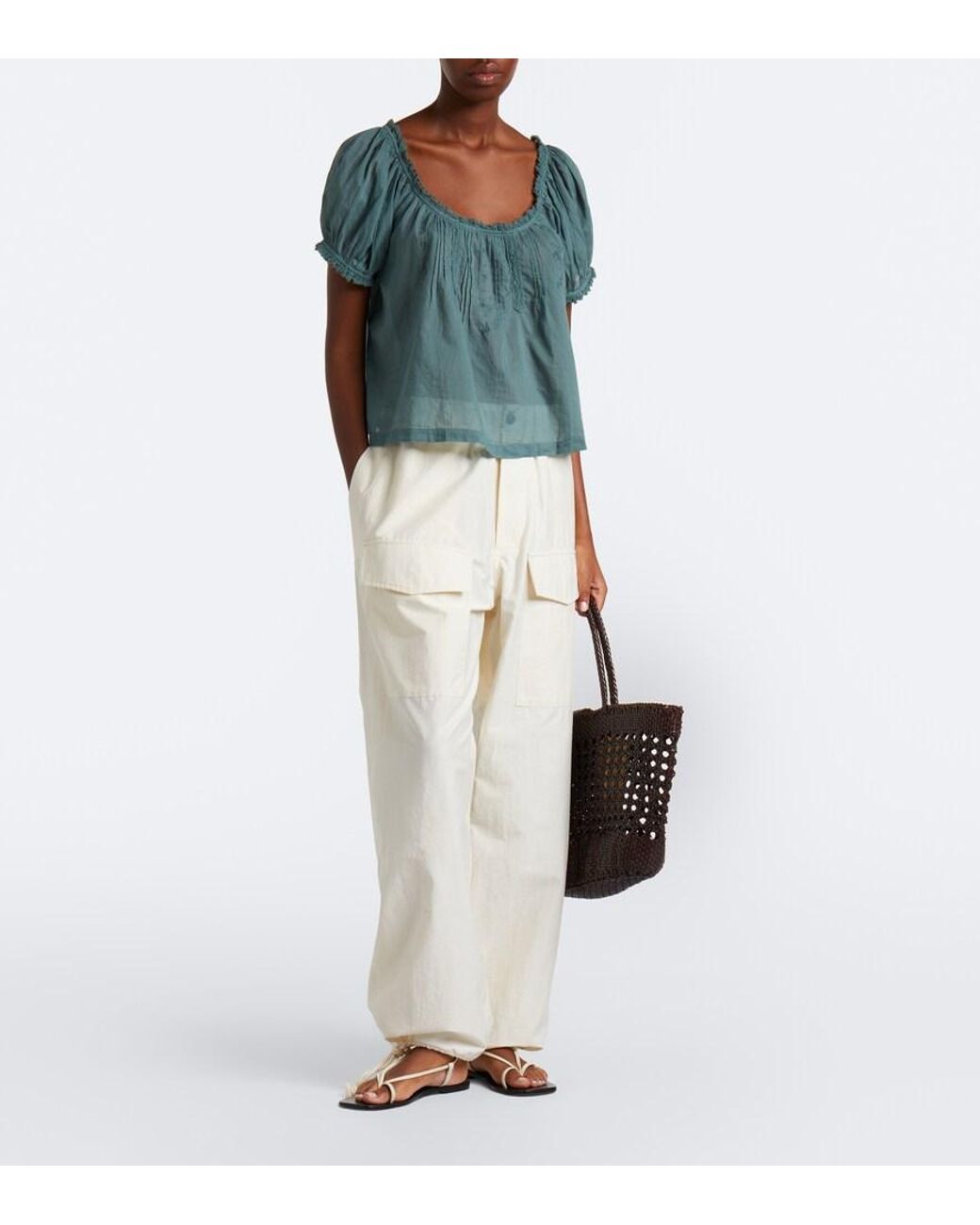 Doen Green Frederica Cotton Voile Top