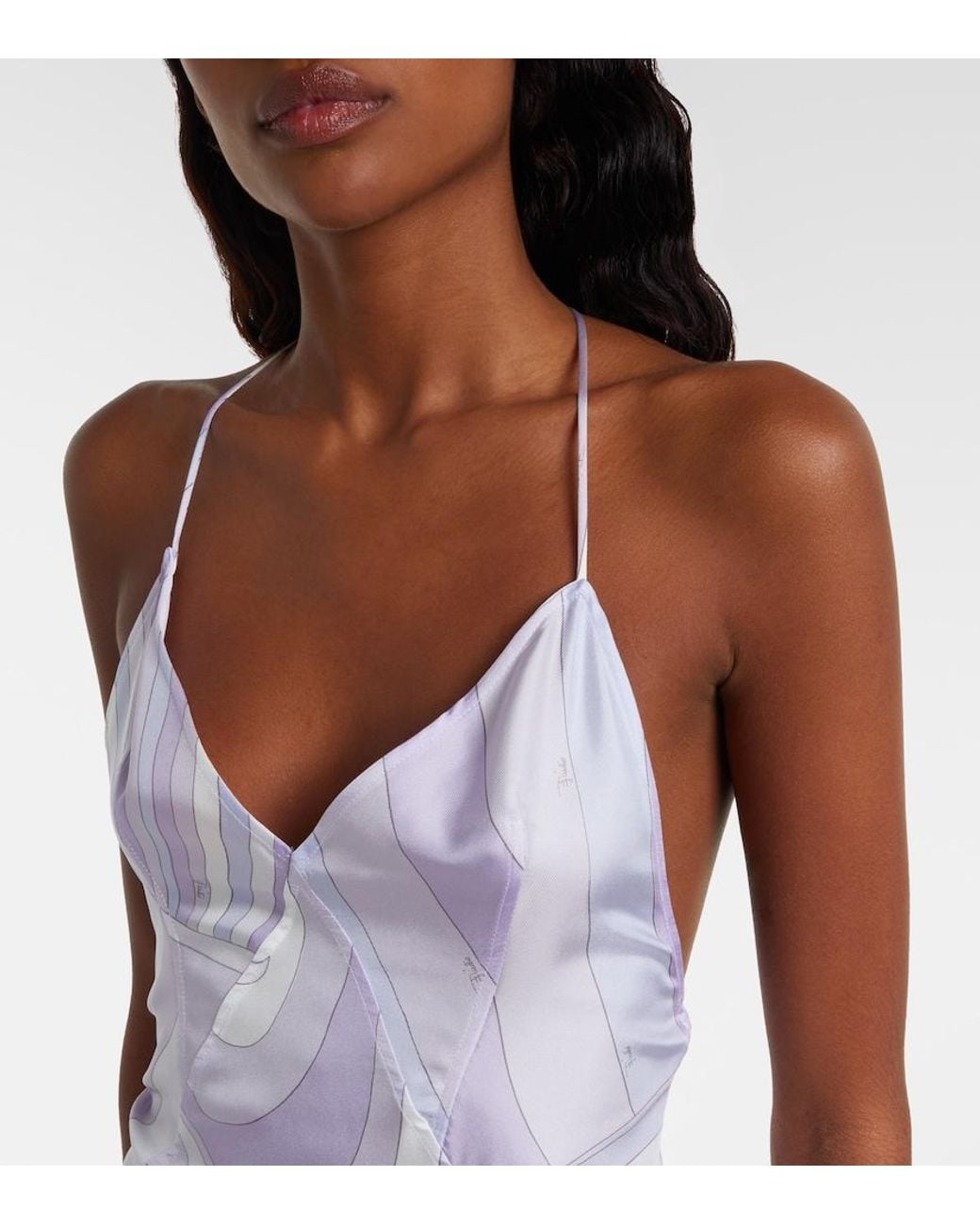 Emilio Pucci Purple Marmo Asymmetric Silk Twill Maxi Dress