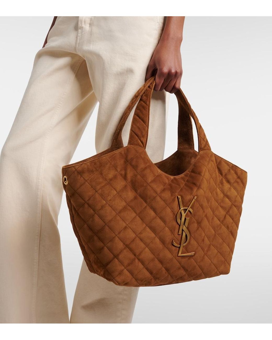 Saint Laurent Brown Icare Medium Quilted Suede Shopper