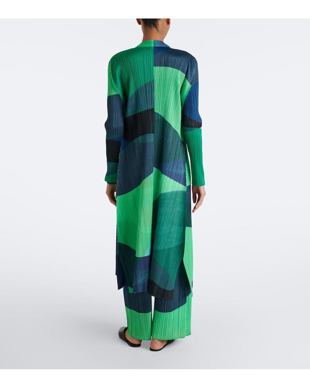 Pleats Please Issey Miyake Green Orbit Printed Pleated Cardigan
