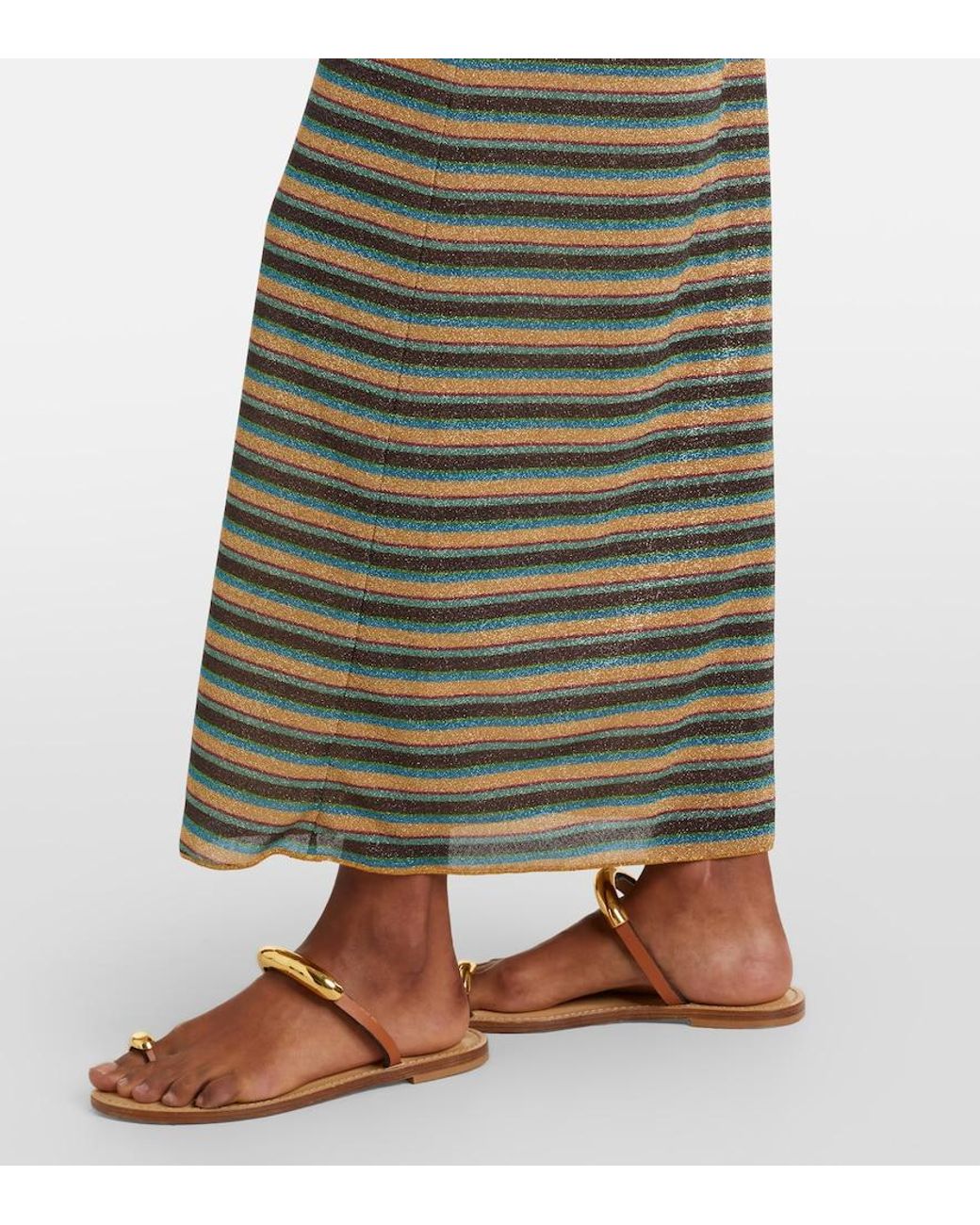 Oseree Metallic Lumiere Striped Halterneck Maxi Dress