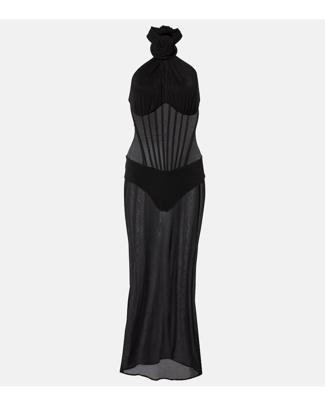 Magda Butrym Black Floral-Applique Sheer Cocktail Dress