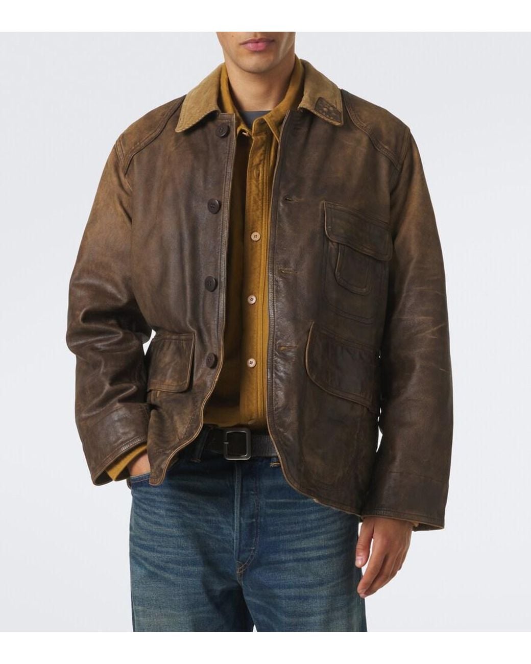 RRL Brown Corduroy-Trimmed Leather Jacket for men