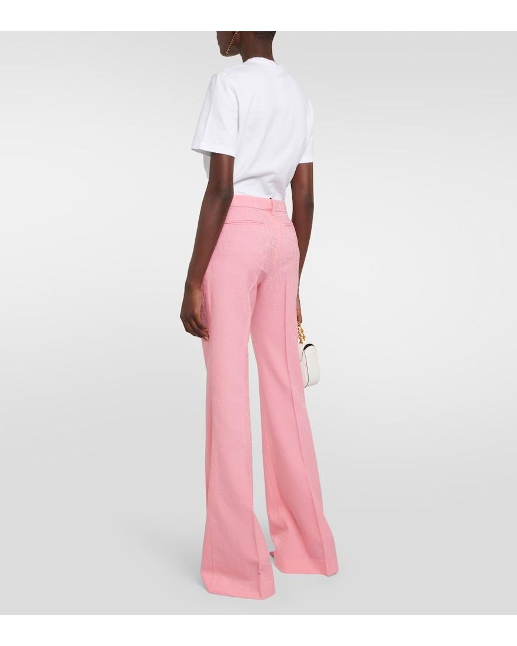 Versace Pink Allover Flared Wool Pants