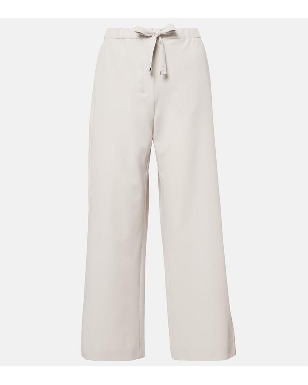 Max Mara White Argenta Virgin Wool Crepe Wide-Leg Pants
