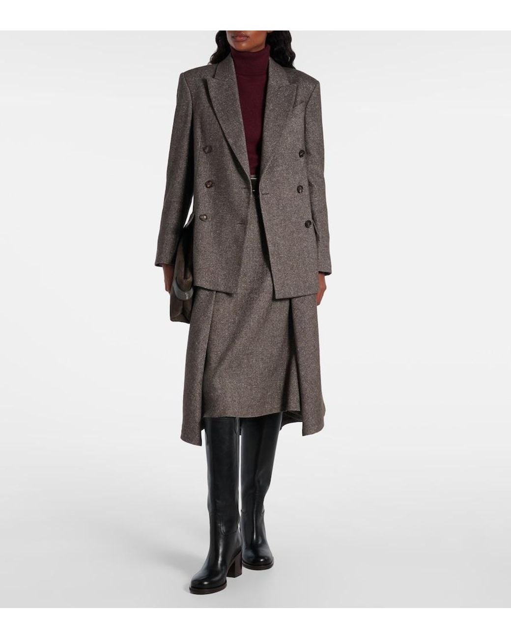 Brunello Cucinelli Gray Wool And Linen-Blend Blazer