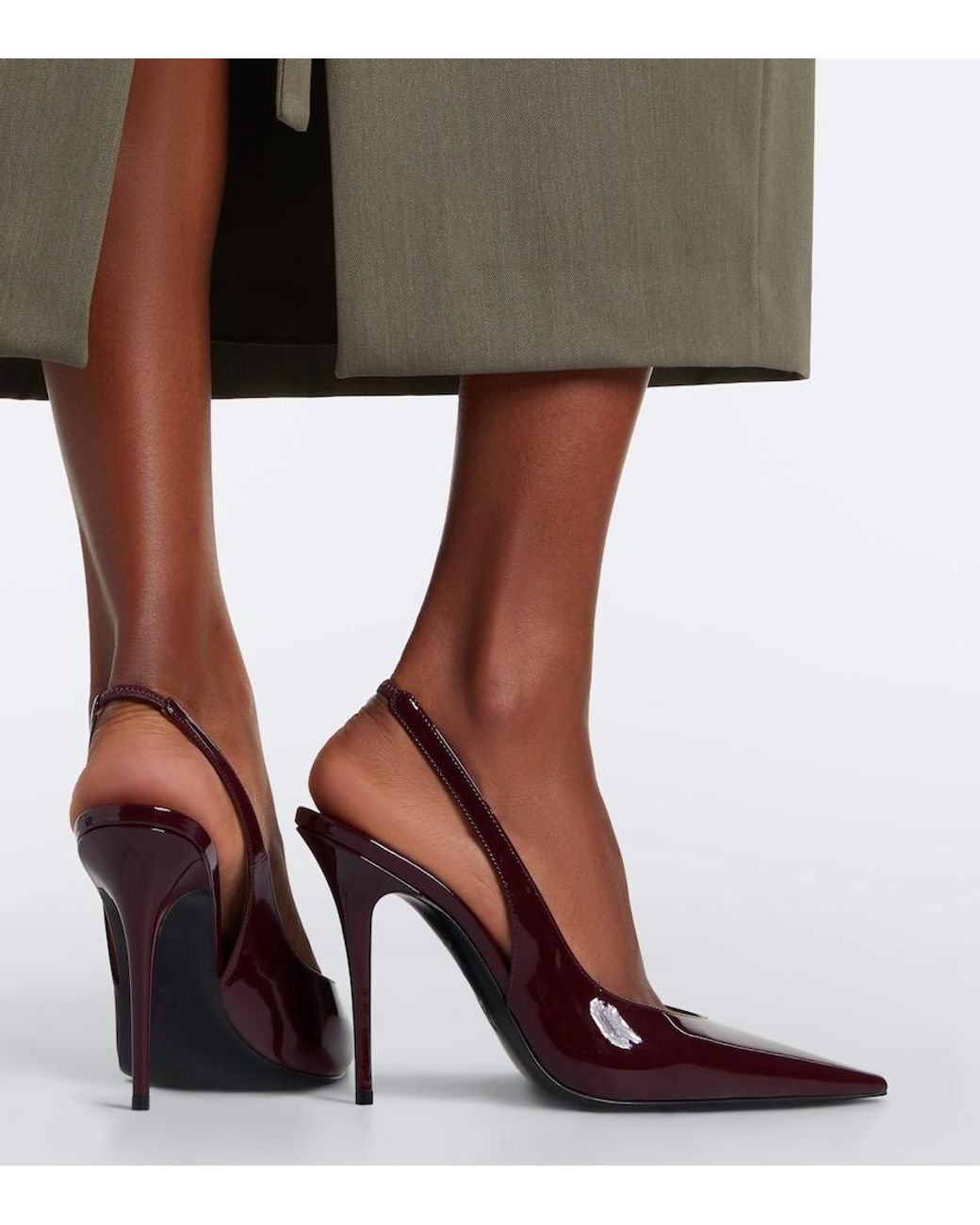 AMINA MUADDI Brown Anok Patent Leather Slingback Pumps