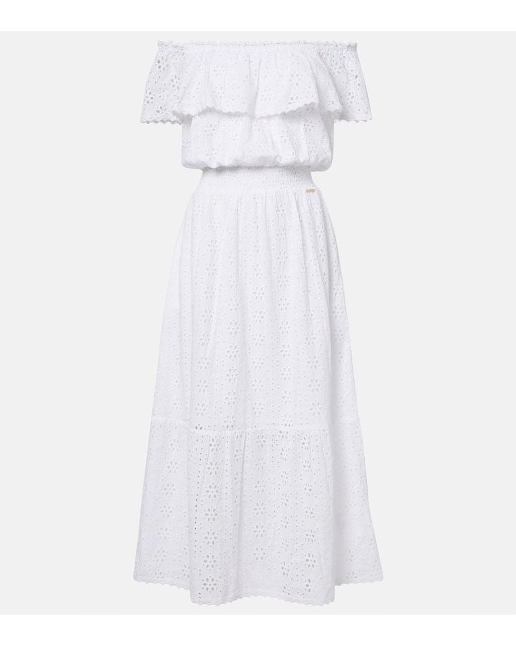 Melissa Odabash White Larna Broderie Anglaise Cotton Midi Dress