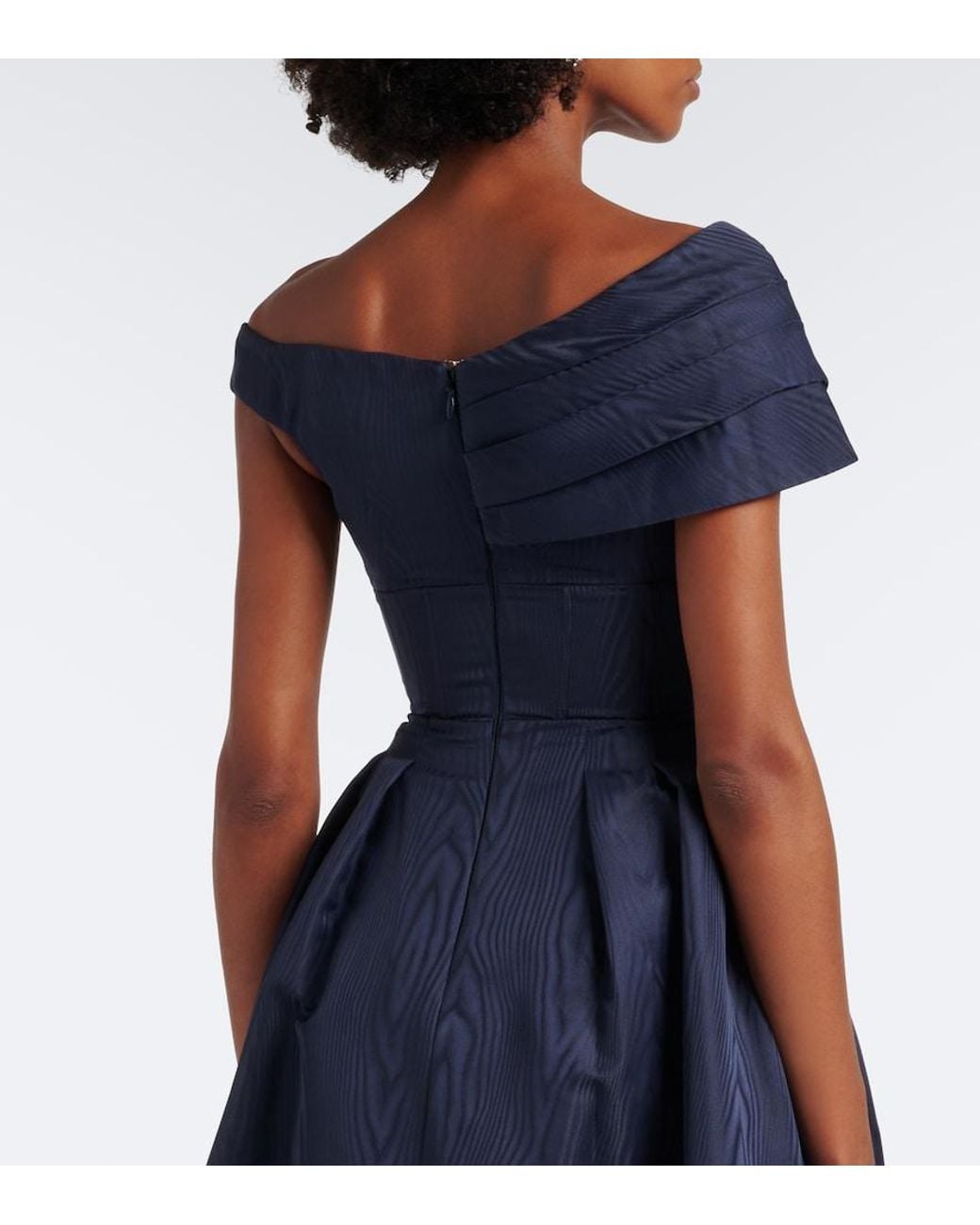 Rebecca Vallance Blue Sapphire Asymmetric Off-Shoulder Midi Dress
