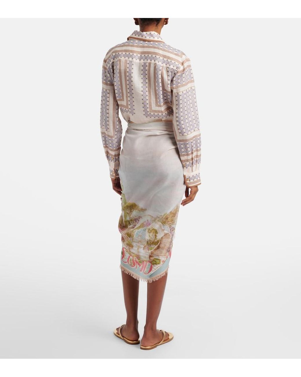 Pareo Estampado Como Con Flecos Zimmermann de color Natural