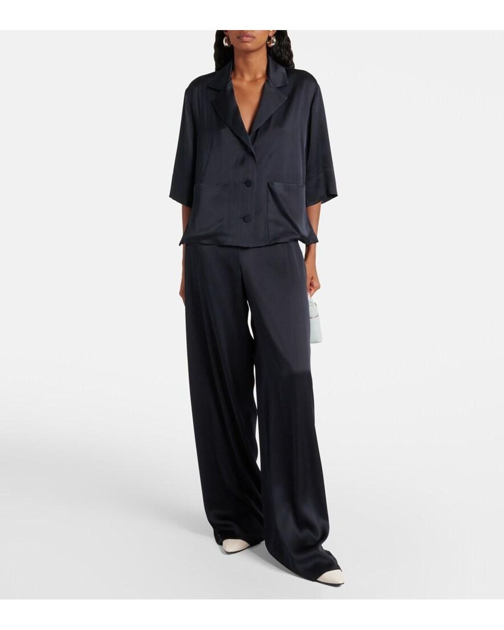 Loro Piana Blue Dresden Silk Satin Wide-Leg Pants