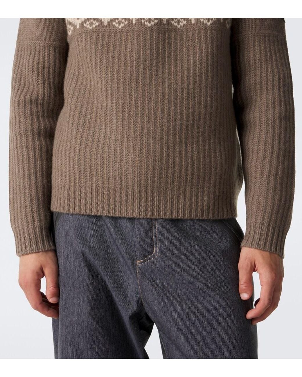 Bogner Brown Ludi Fair Isle Cashmere Half-Zip Sweater for men