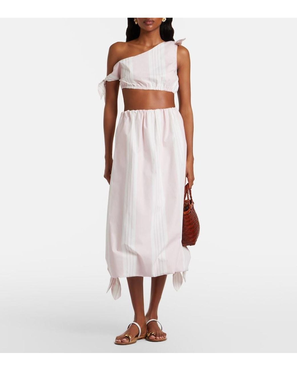 Posse Pink Rosie Striped Cotton Midi Skirt
