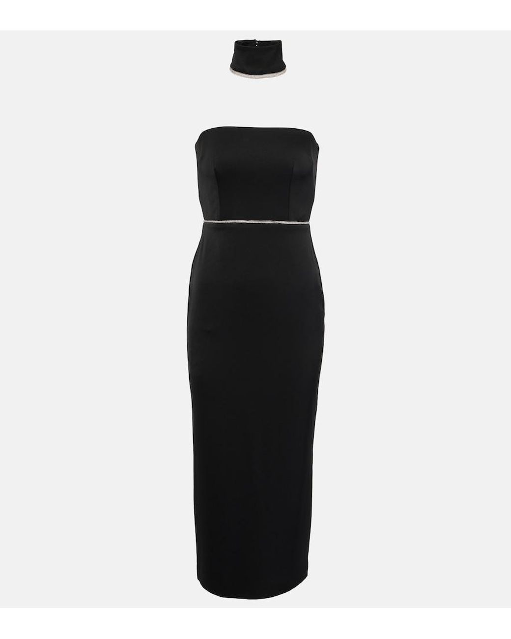 Alex Perry Black Crystal-Embellished Satin Midi Dress