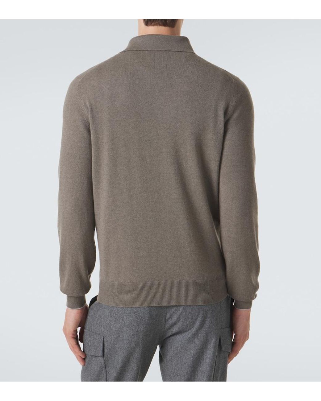 Brunello Cucinelli Gray Cashmere Polo Sweater for men