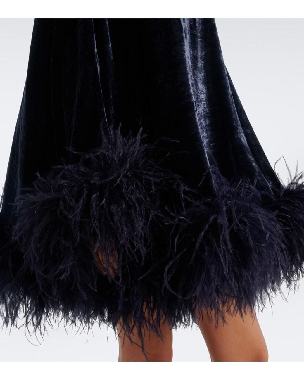 Taller Marmo Blue Vegas Feather-Trimmed Velvet Minidress