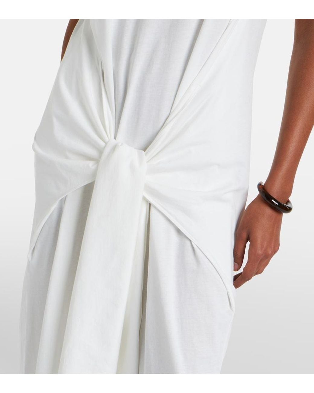 Totême White Gathered Cotton Jersey Midi Dress