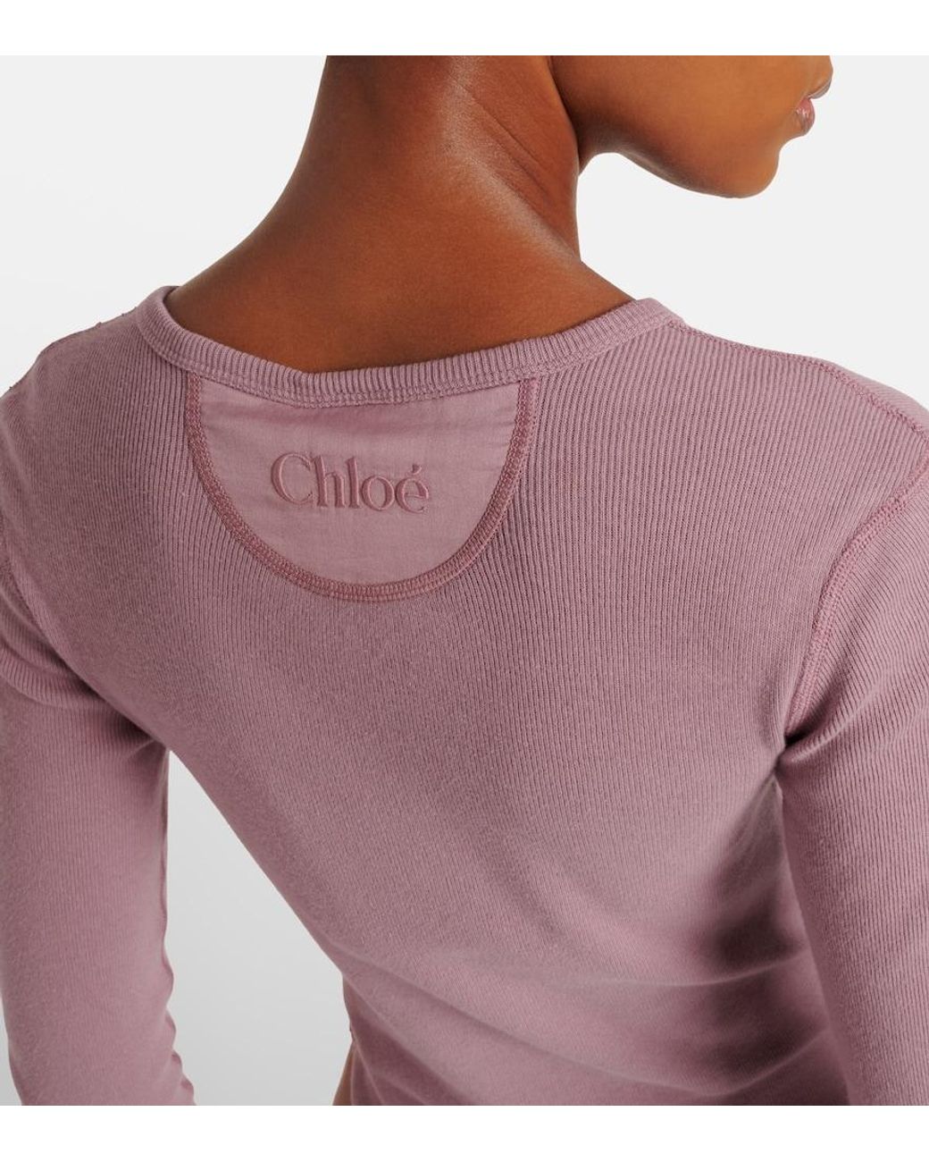 Chloé Pink Ribbed-Knit Cotton Henley Shirt