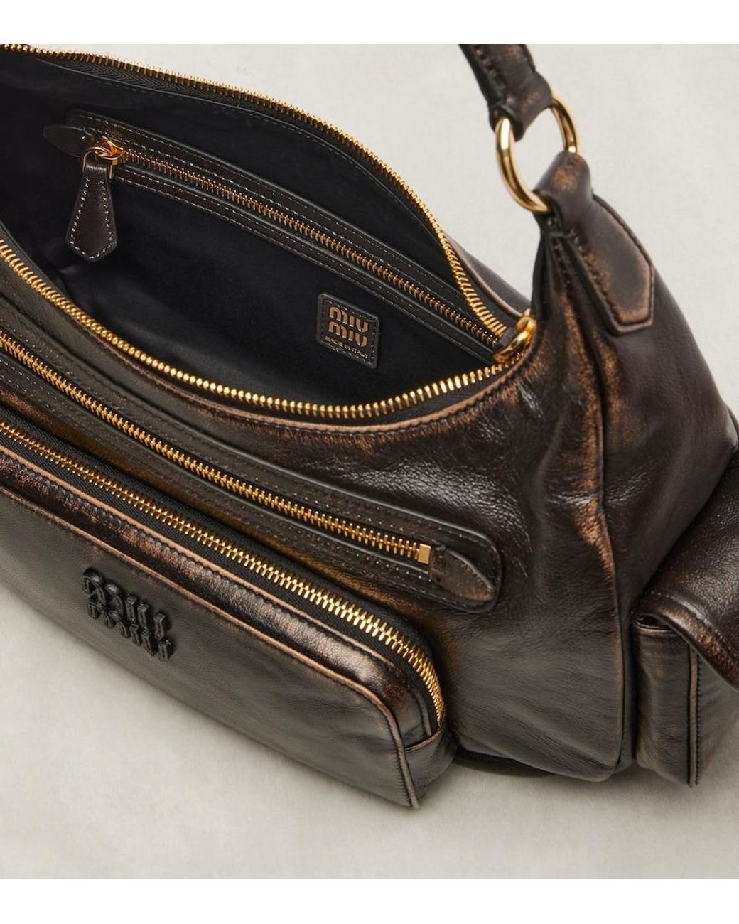 Miu Miu Black Distressed Leather Shoulder Bag