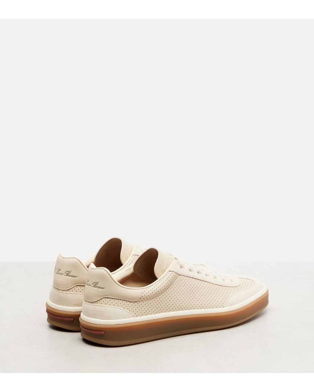 Loro Piana White Tennis Suede-Trimmed Leather Sneakers