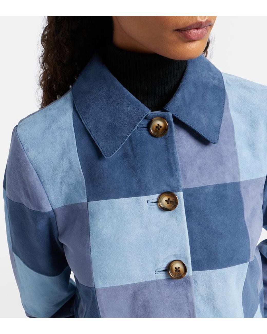 Rixo Blue Patchwork Suede Jacket
