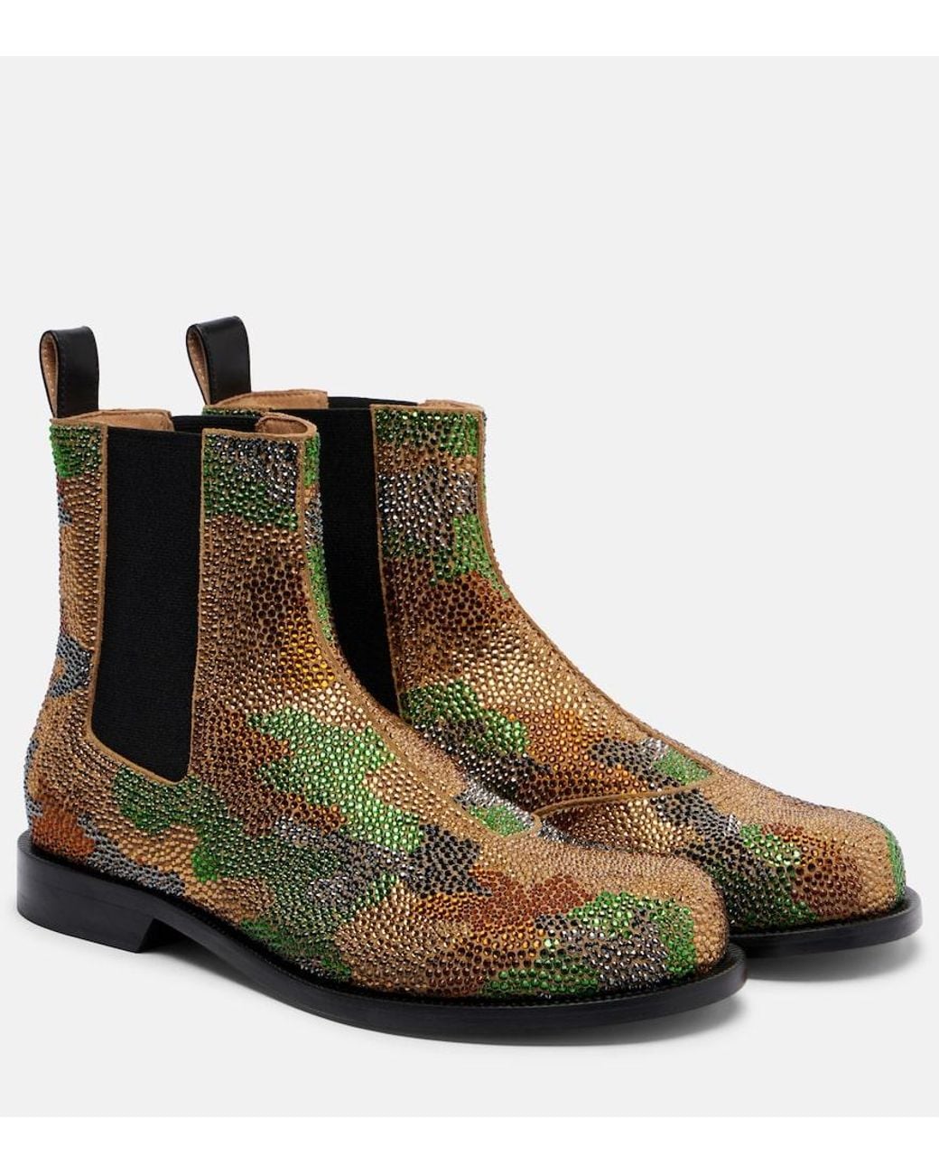 J.W. Anderson Green Camouflage Embellished Suede Chelsea Boots