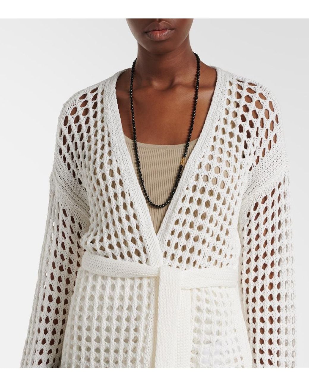 Max Mara White Gelo Open-Knit Cotton Wrap Cardigan